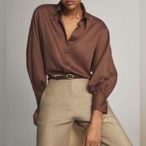 Shirt -women -silk cotton blend, with puff sleeves